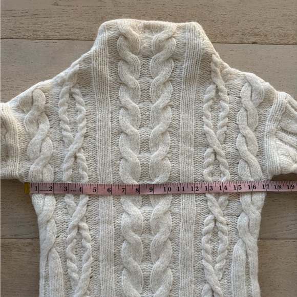 Vince Alpaca Wool Blend Braided Cable Funnel-Neck Camel Sweater crème - Picture 7 of 9